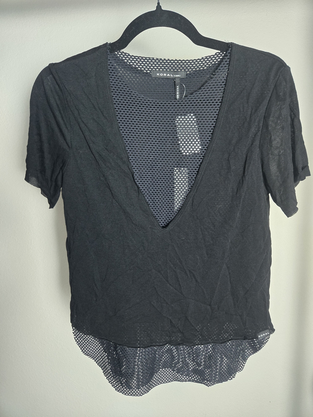 Koral Black Deep V Mesh-Inset Crop Top